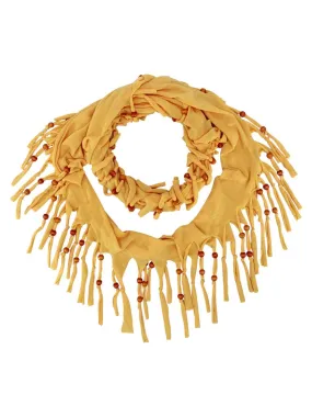 Jersey Knit Infinity Scarf With Beaded Fringe