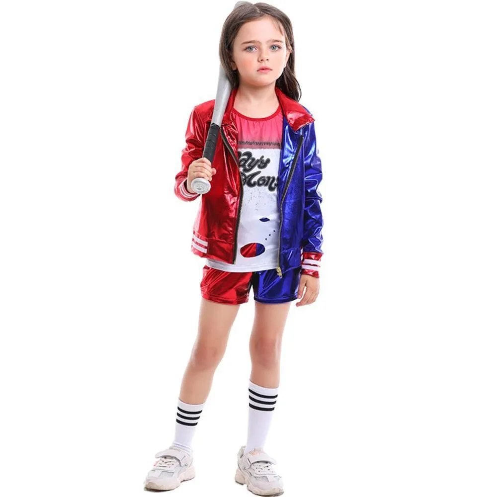 Kids suicide squad clown girl suit Harley Quinn halloween Costumes