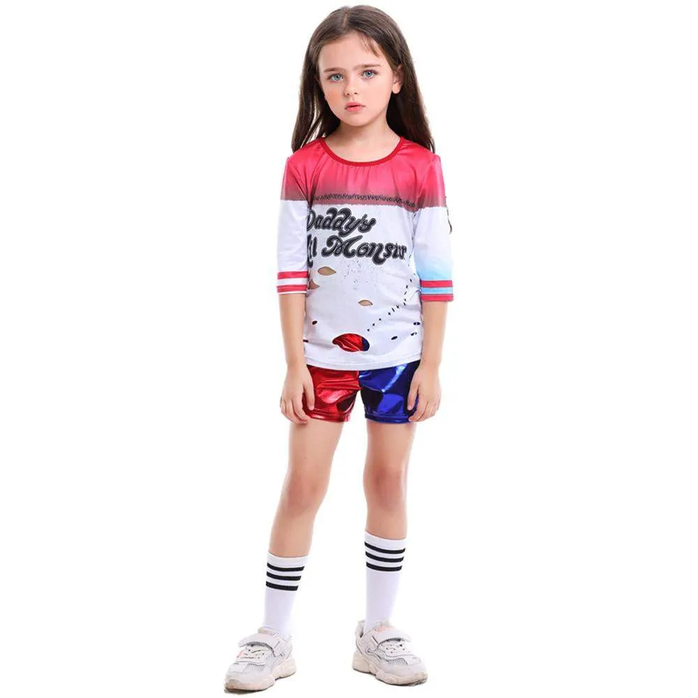 Kids suicide squad clown girl suit Harley Quinn halloween Costumes