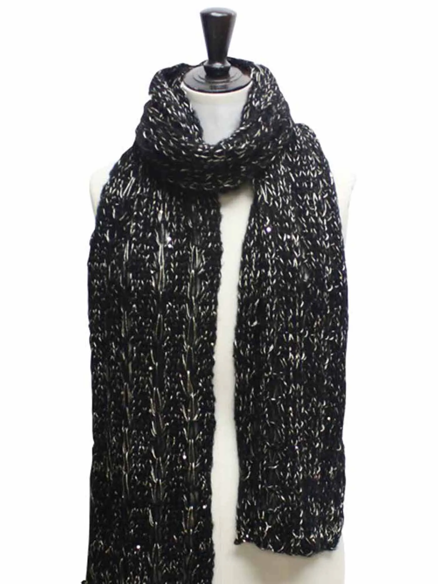 Knit Long Scarf With Sequin Accents