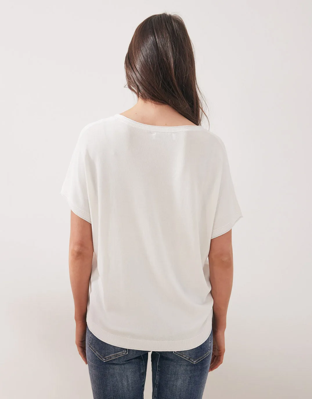 Knit V-Neck Top - White