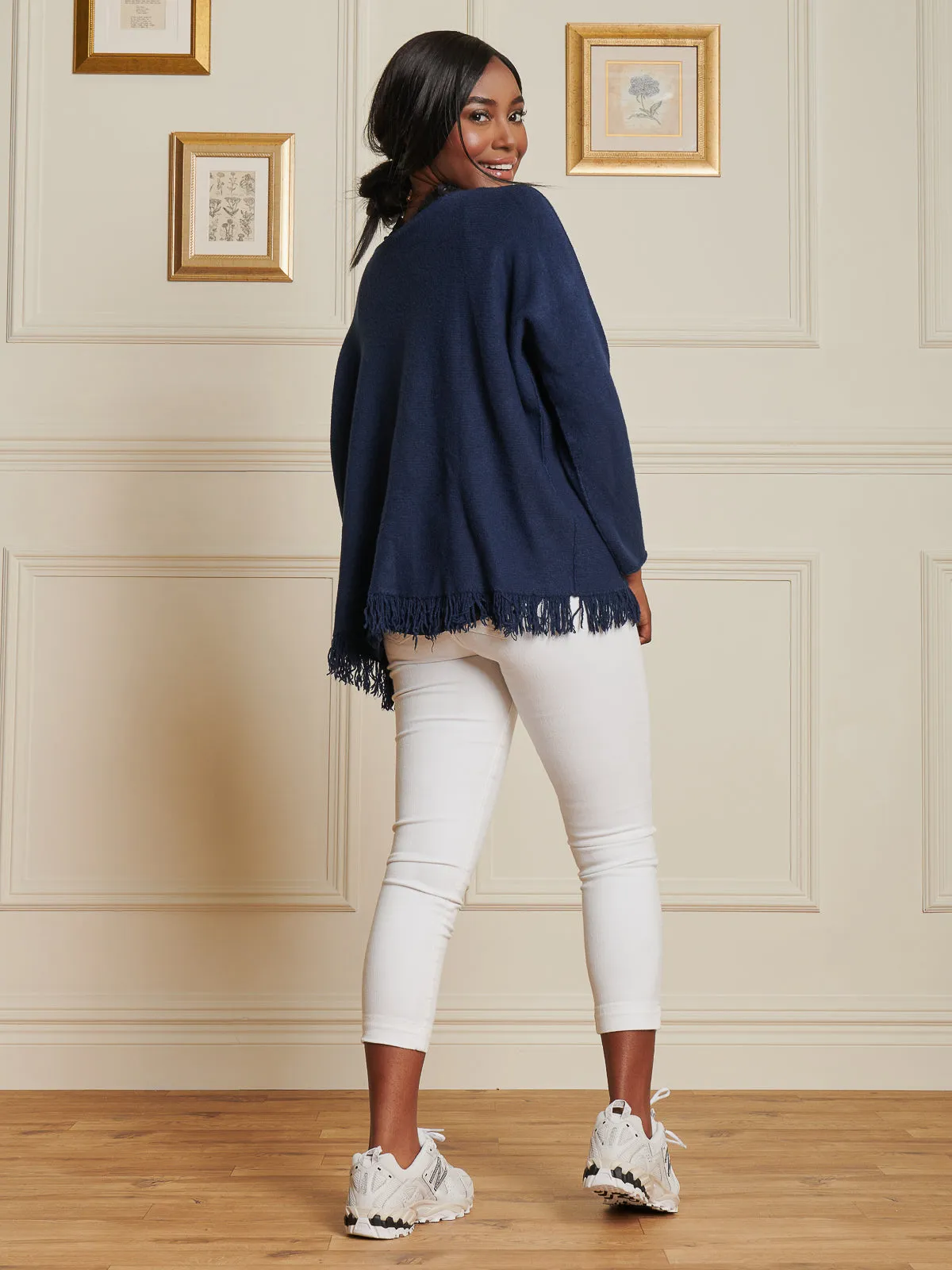 Knitted Fringe Detail Jumper, Navy