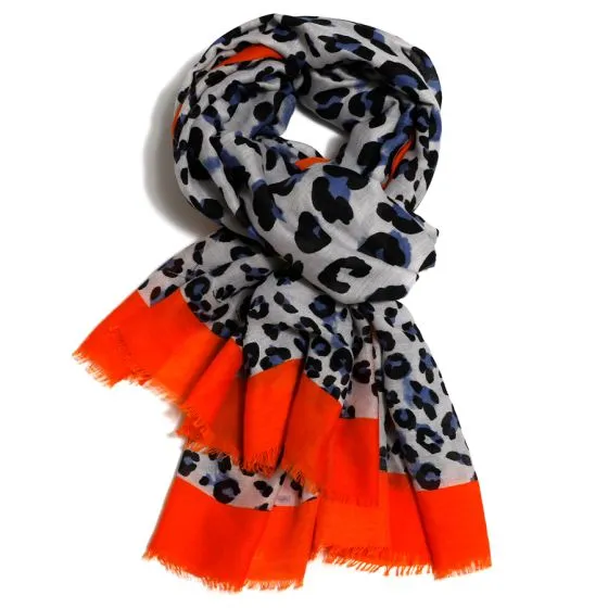 Leo Print Bright Border Scarf | Orange