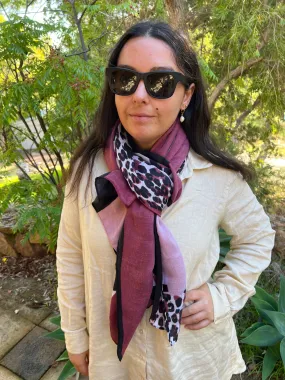 Leopard Print Scarf - Berry Pink Black