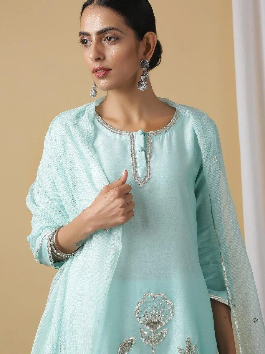 Light Blue Nalina Kurta With Pant & Dupatta (Set of 3)