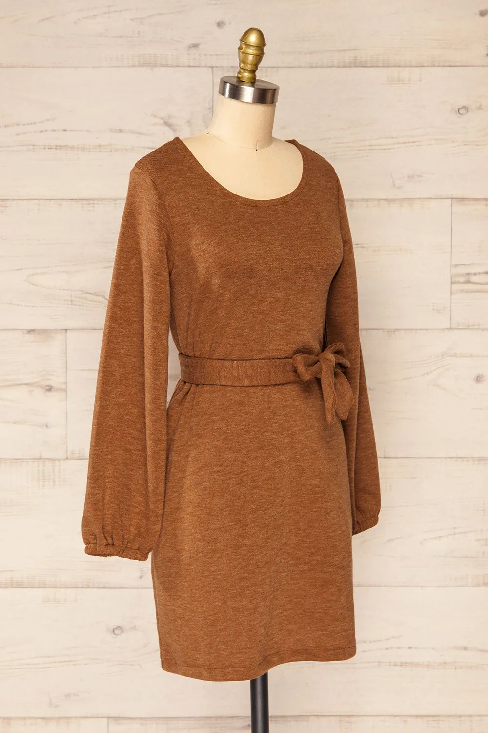 Macie Rust | Long Sleeve Soft Knit Dress w/ Fabric Belt