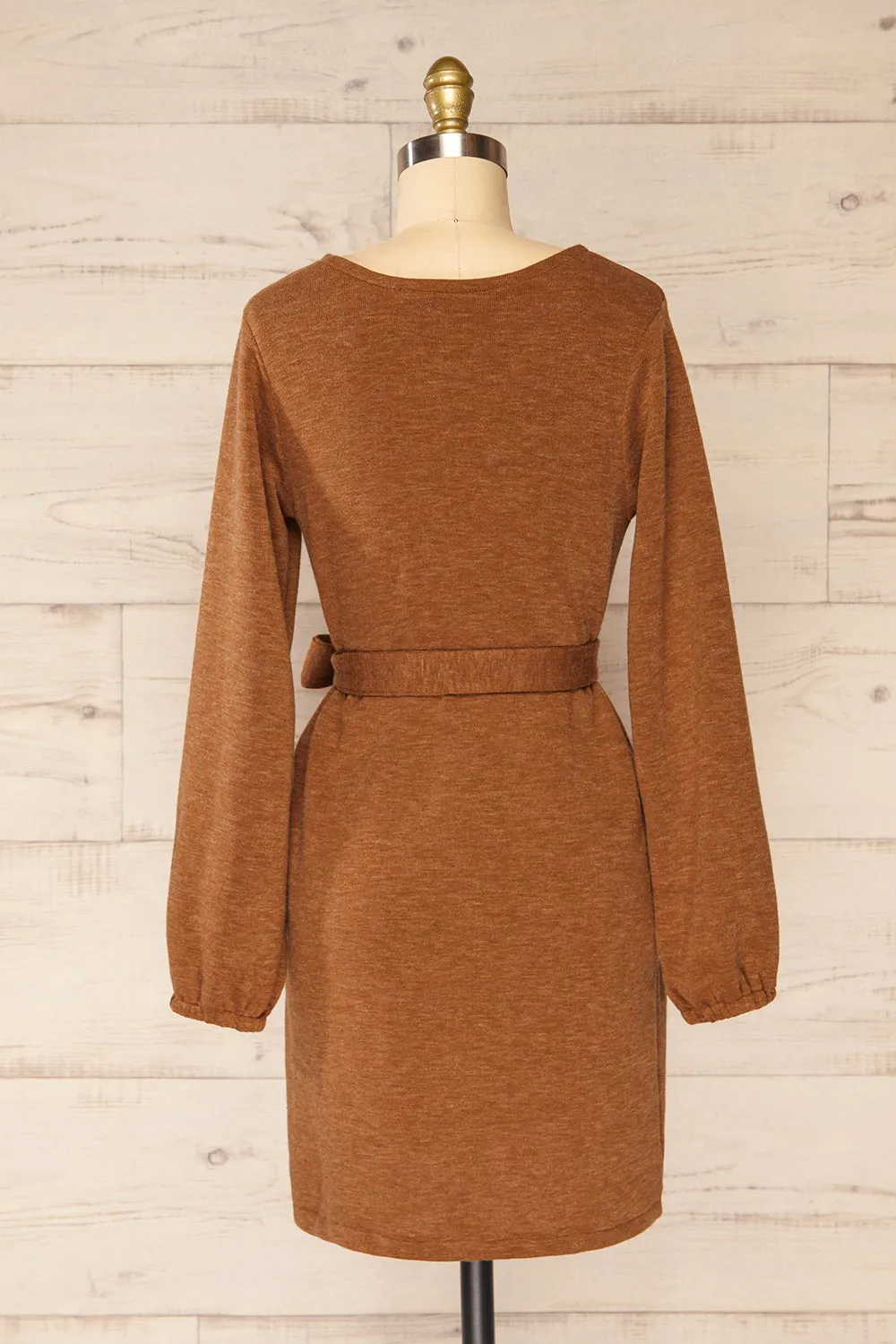 Macie Rust | Long Sleeve Soft Knit Dress w/ Fabric Belt