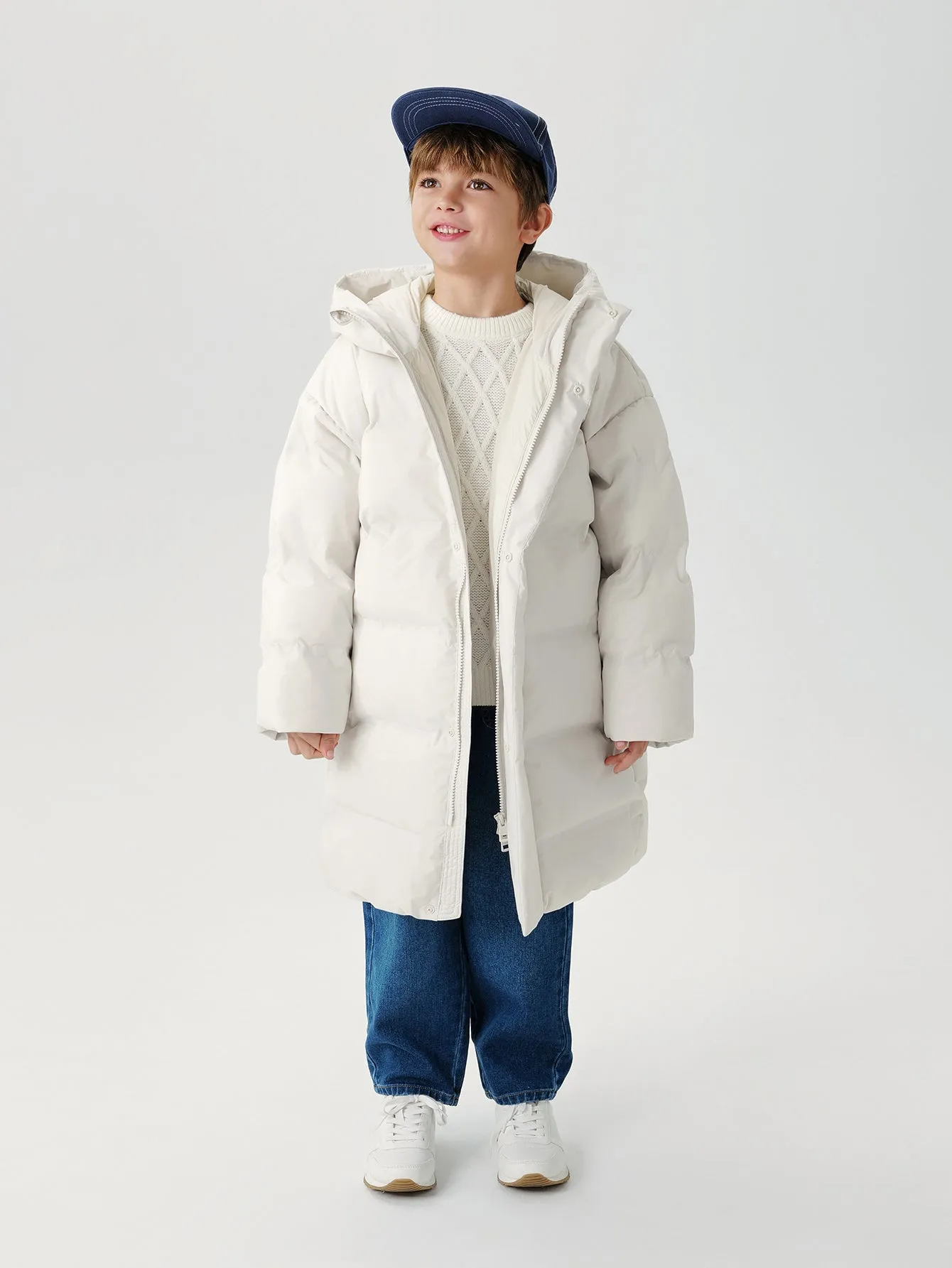 MARC & JANIE Boys Ultralight Seamless Hooded Down Long Coat 241566