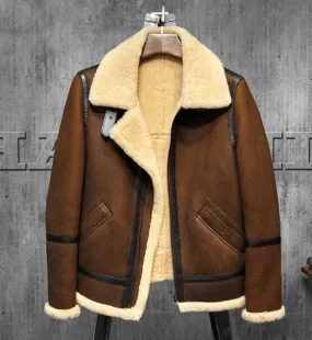 Mens Dark Brown B3 Shearling Aviator Leather Jacket