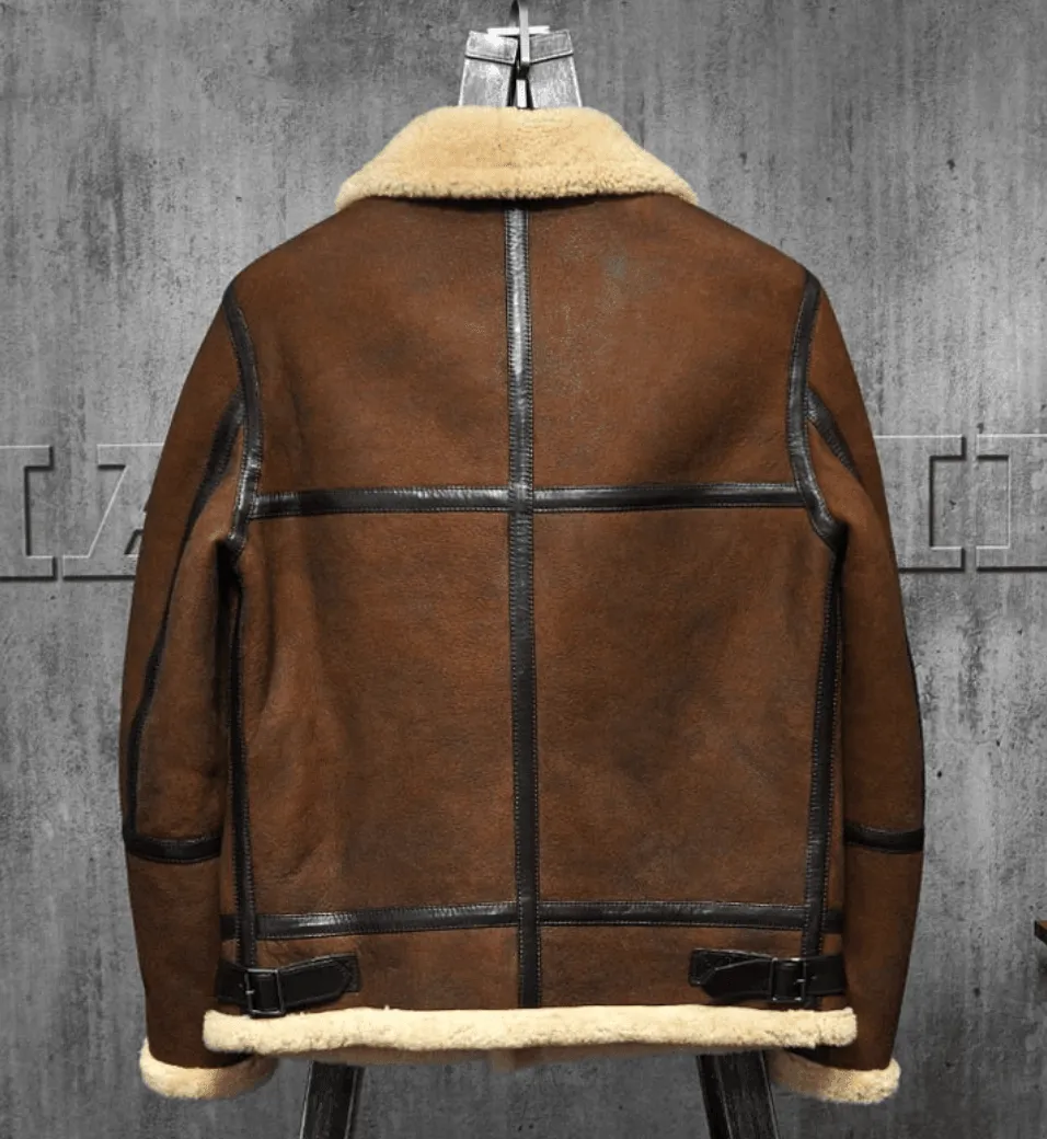 Mens Dark Brown B3 Shearling Aviator Leather Jacket