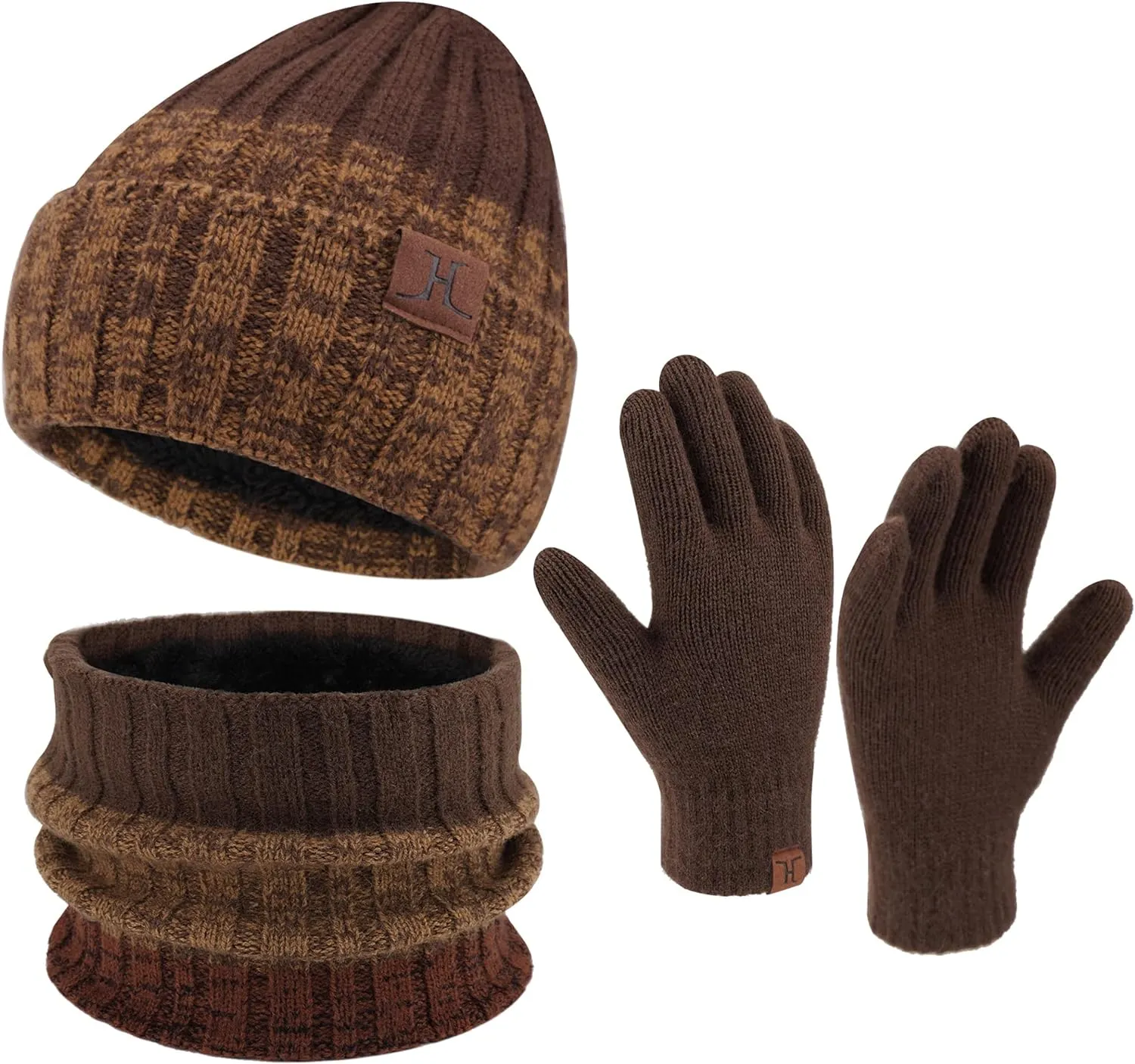 Men's Warm Blue Beanie Knit Hat, Scarf & Gloves Set