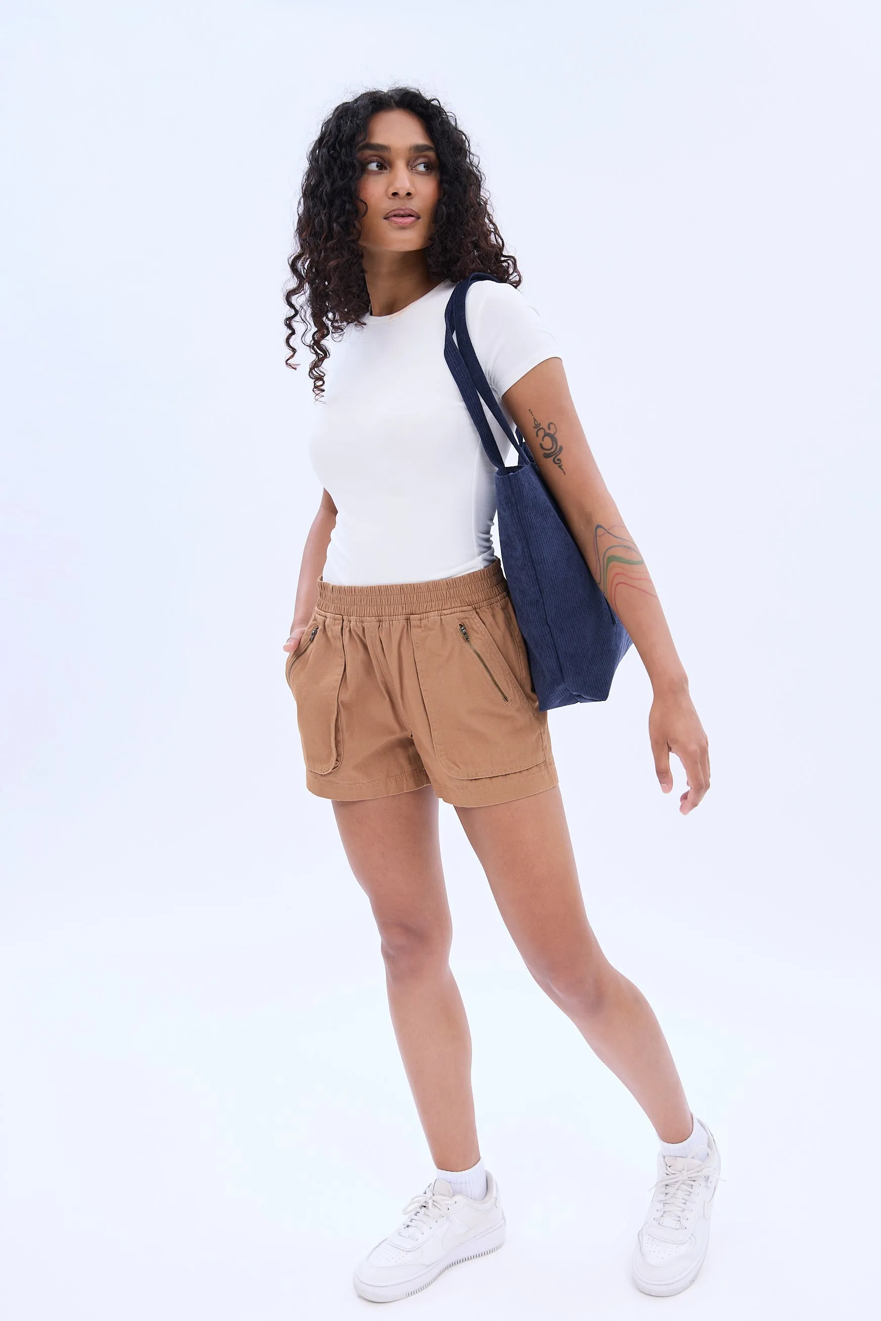 Mid Rise Zip Cargo Twill Short