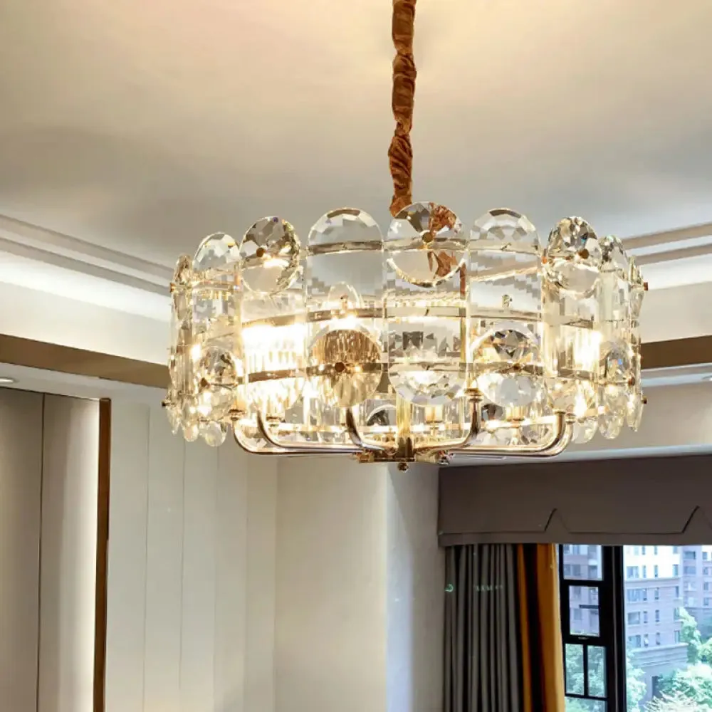 Minimalist Halo Ceiling Chandelier - Clear Beveled Crystal Pendant Lighting Fixture (8 Bulbs)