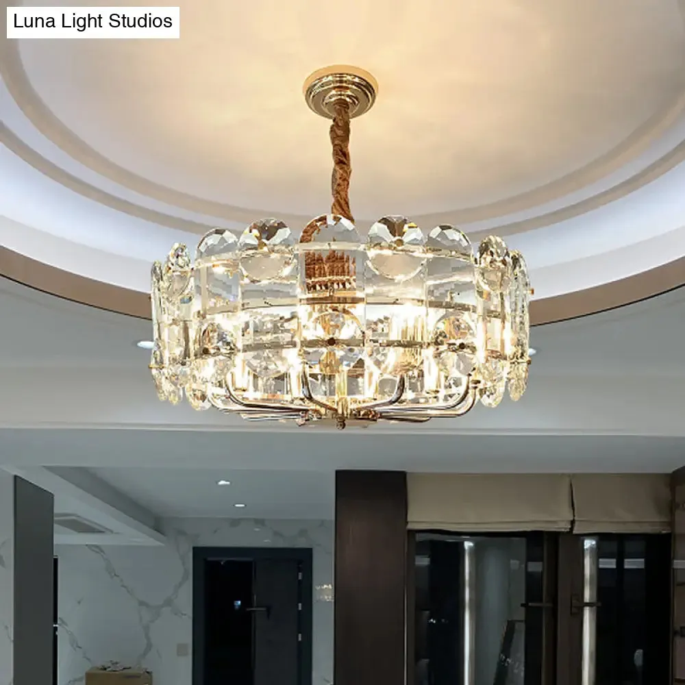 Minimalist Halo Ceiling Chandelier - Clear Beveled Crystal Pendant Lighting Fixture (8 Bulbs)