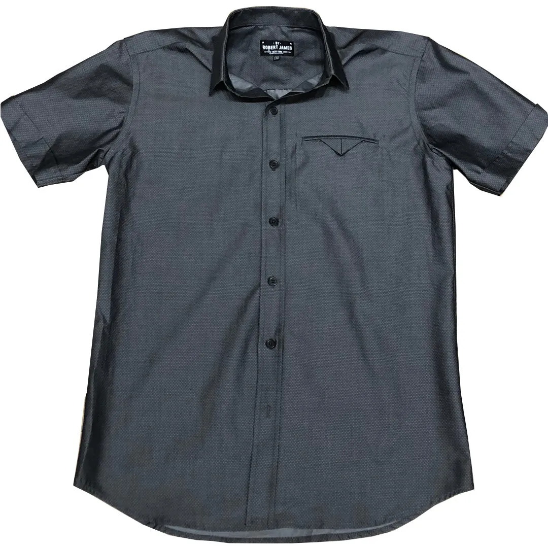 MOD MATTY - SHORT SLEEVE - CHARCOAL DOBBY CASUAL / DRESS SHIRT