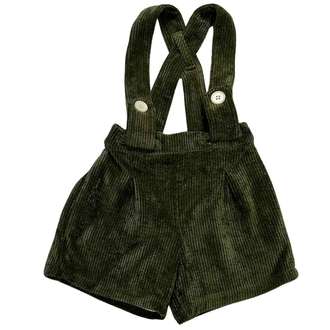 Murcia Green Corduroy Suspender Shorts