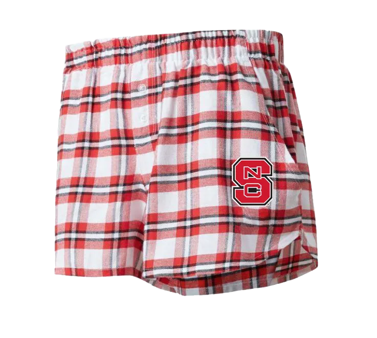 NC State Wolfpack Women's Red/White Block S Sienna Flannel Shorts