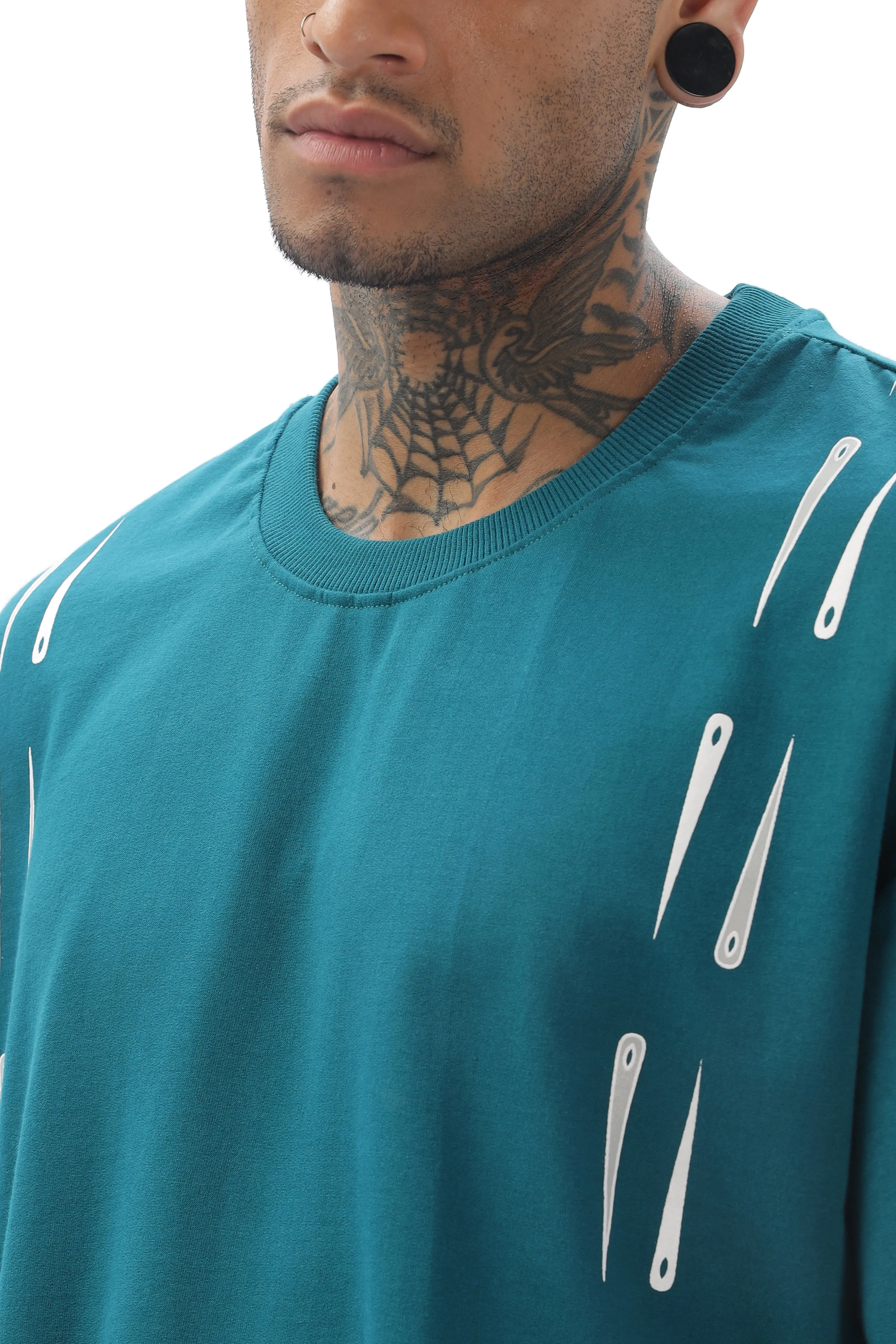 NeedleFlow Peacock Green Dropshoulder Tee