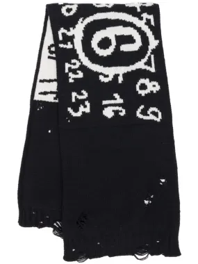 Numbers-Motif Virgin Wool Scarf