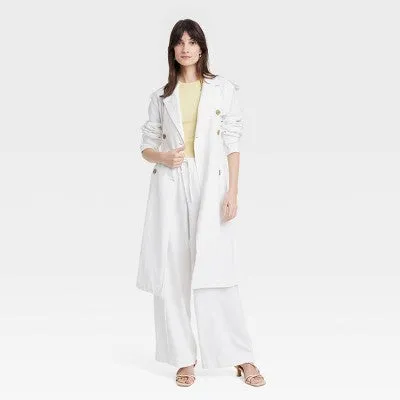 Open Box - Women's Linen Trench Coat - A New Day White XL