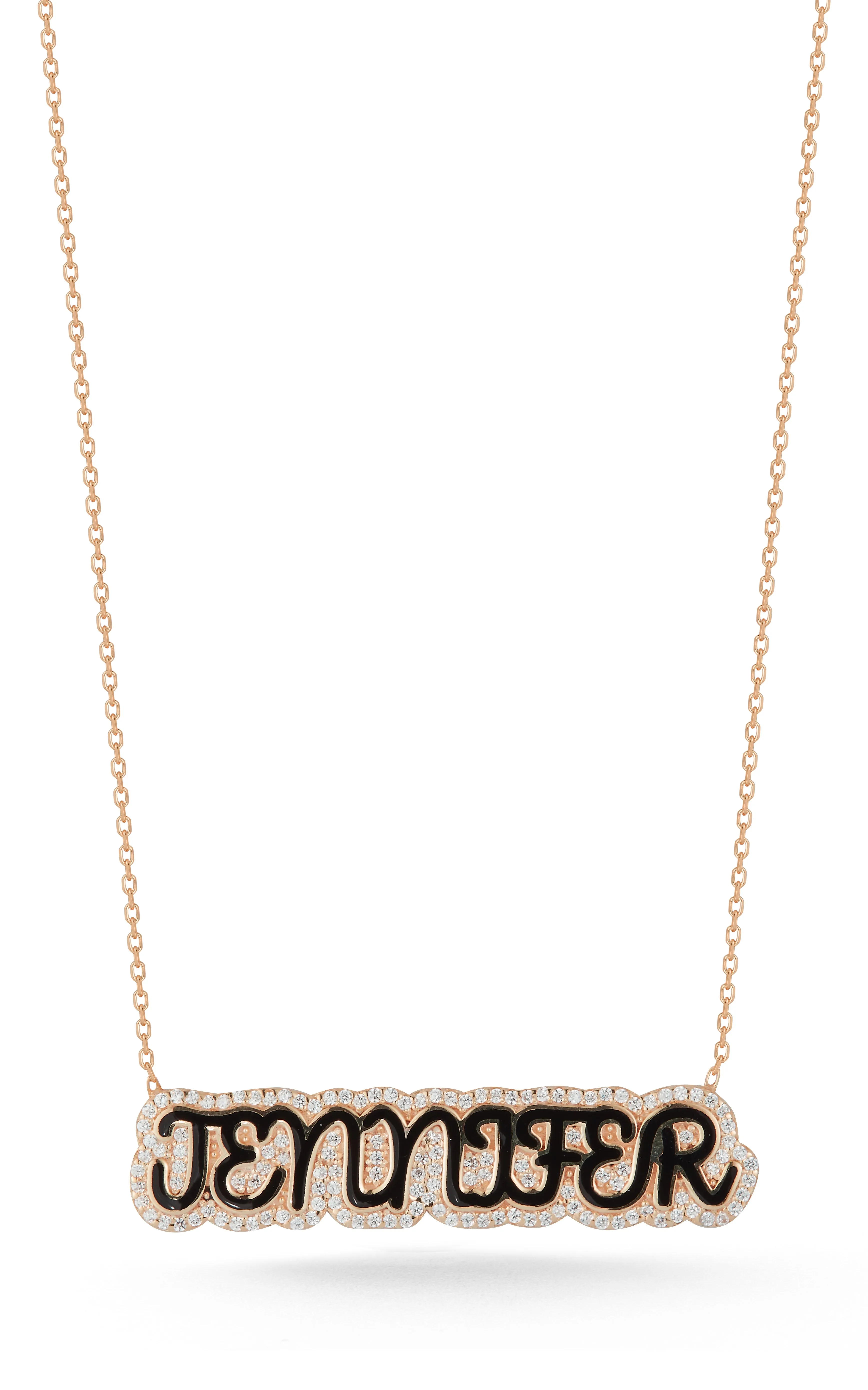 Pave Outline Enamel Name Necklace