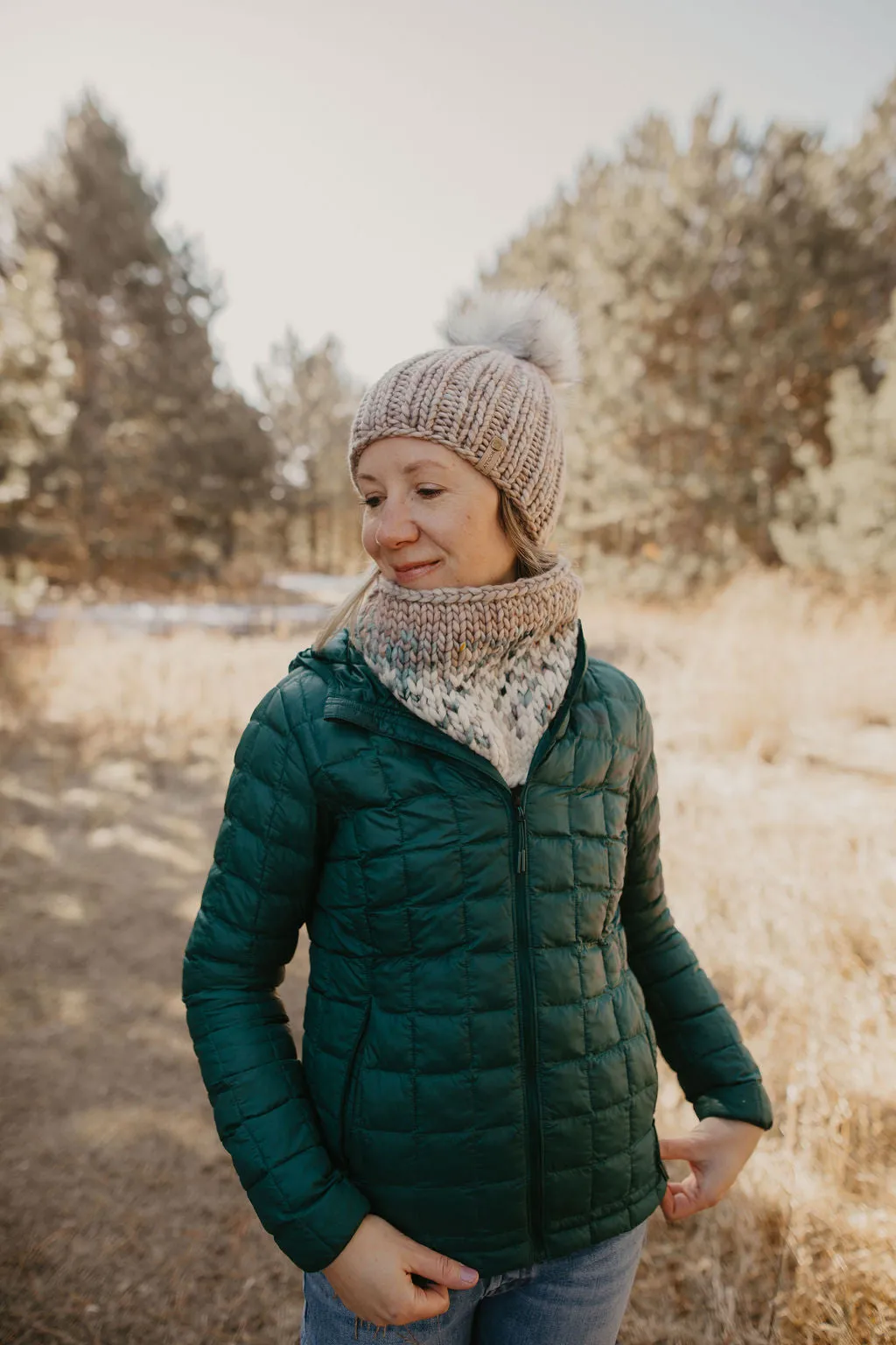 Pearl Gray, Blue, and Ivory Merino Wool Fair Isle Hand Knit Cowl