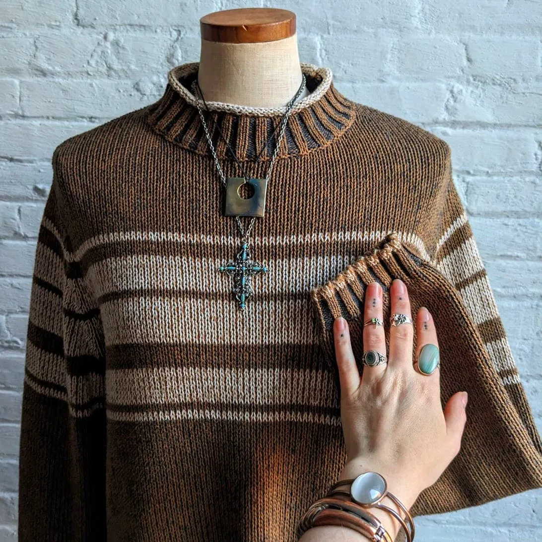 Pendleton Striped Grunge Grandpa Sweater Chunky Knit Minimalist Earthtone Top