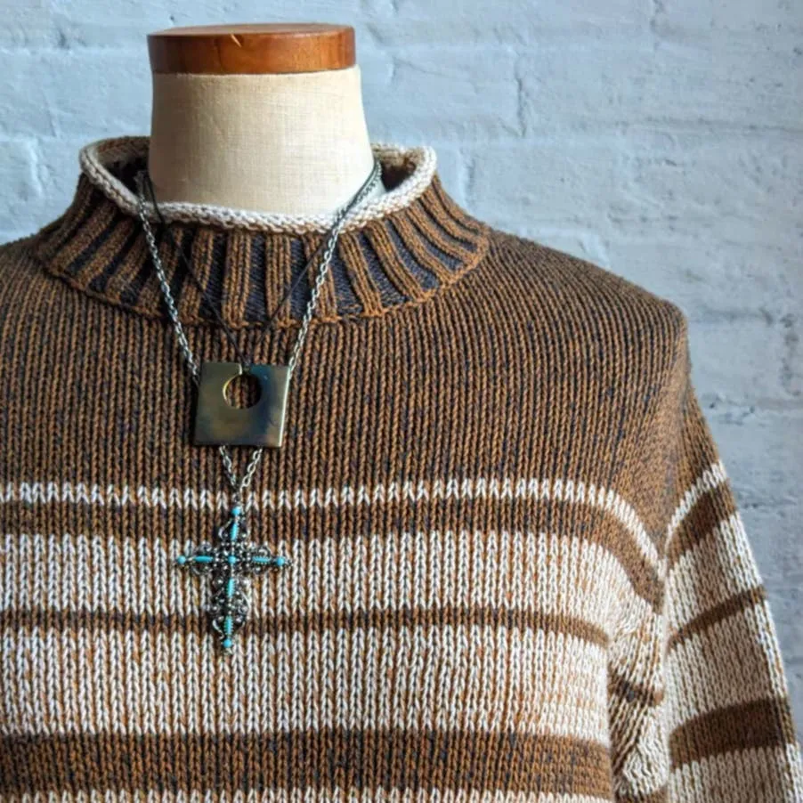 Pendleton Striped Grunge Grandpa Sweater Chunky Knit Minimalist Earthtone Top