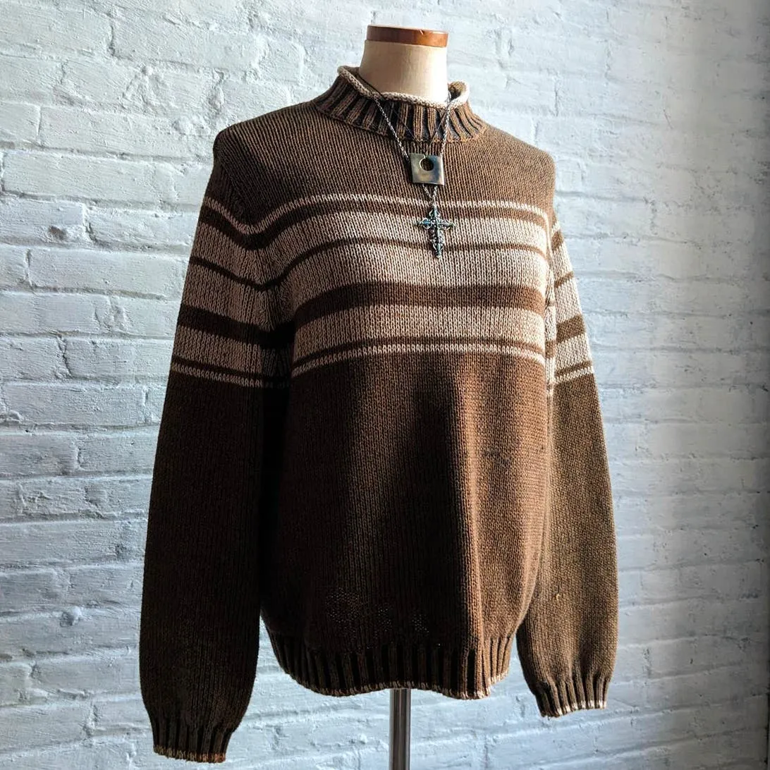 Pendleton Striped Grunge Grandpa Sweater Chunky Knit Minimalist Earthtone Top