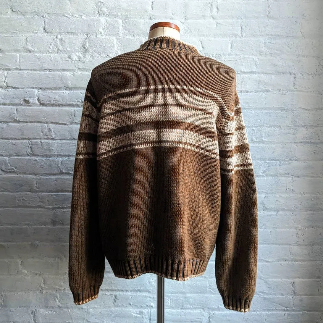 Pendleton Striped Grunge Grandpa Sweater Chunky Knit Minimalist Earthtone Top