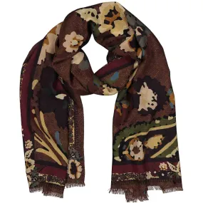 PERVINCA - brown macro paisley printed wool handmade scarf