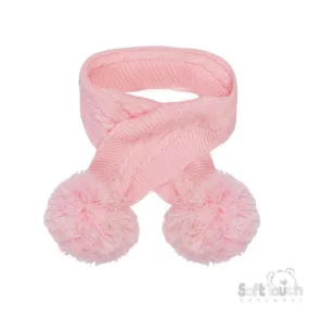 Pink 'Elegance' Cable Knit Scarf w/Pom  Poms : SC12-P