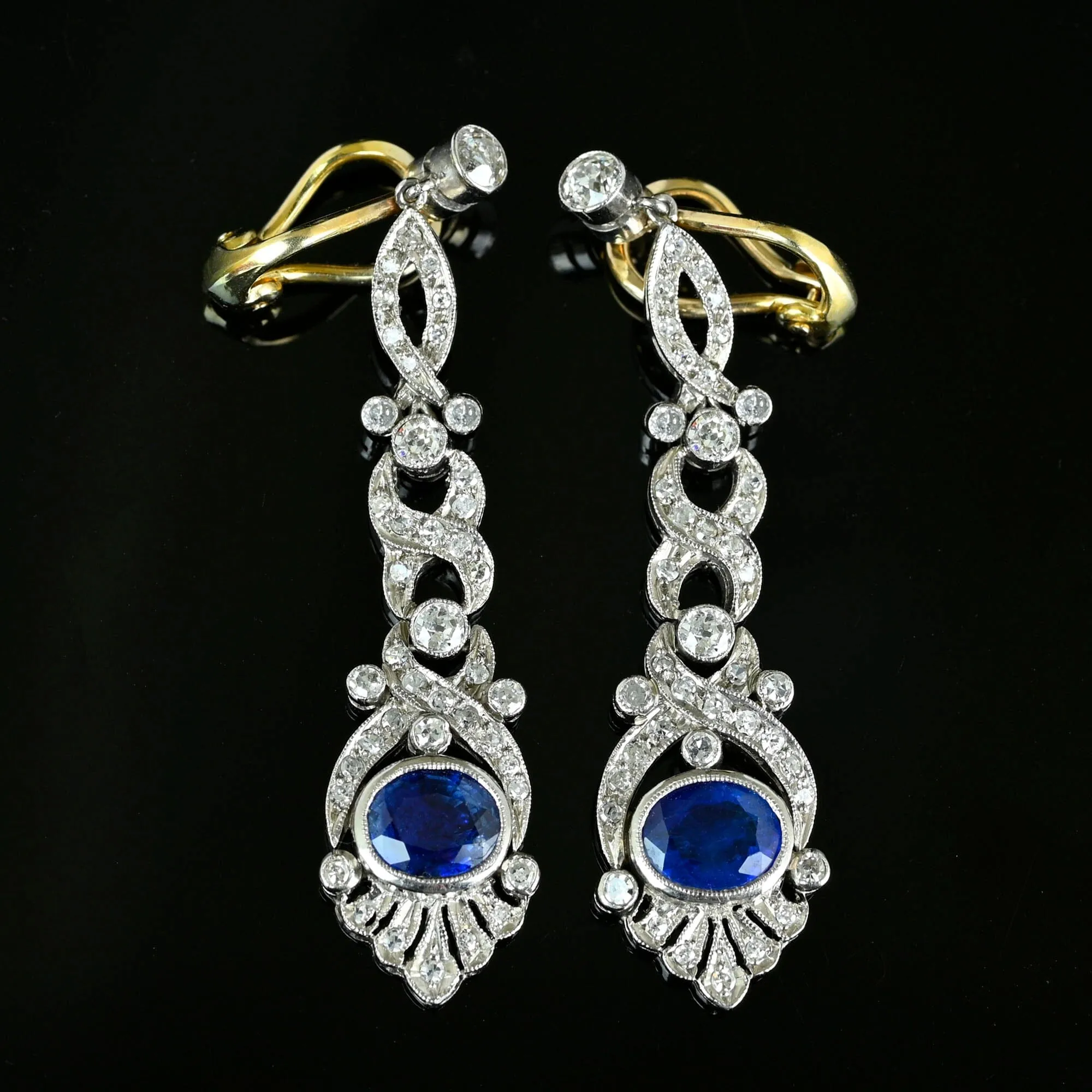 Platinum Ceylon Sapphire and Diamond Drop Earrings