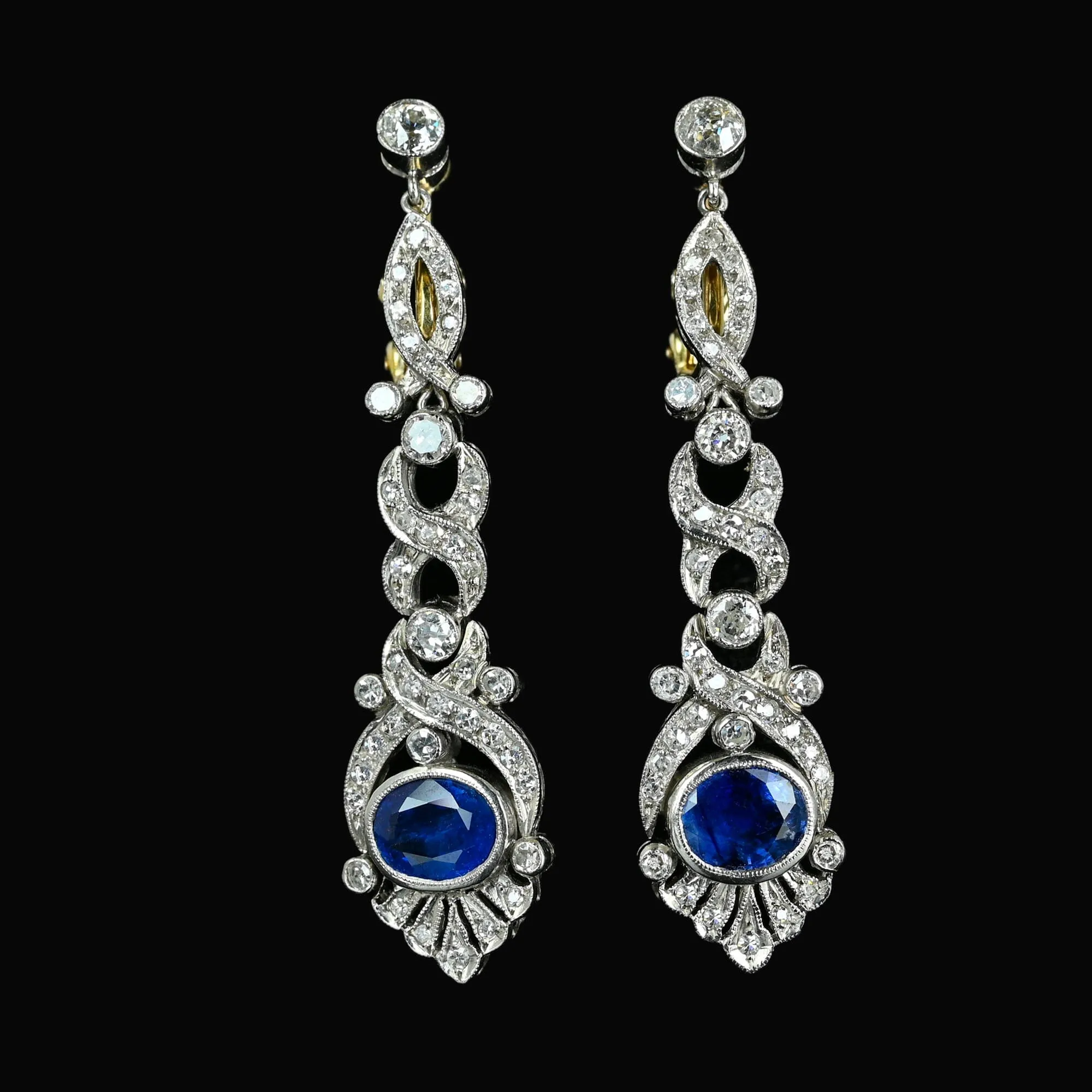 Platinum Ceylon Sapphire and Diamond Drop Earrings