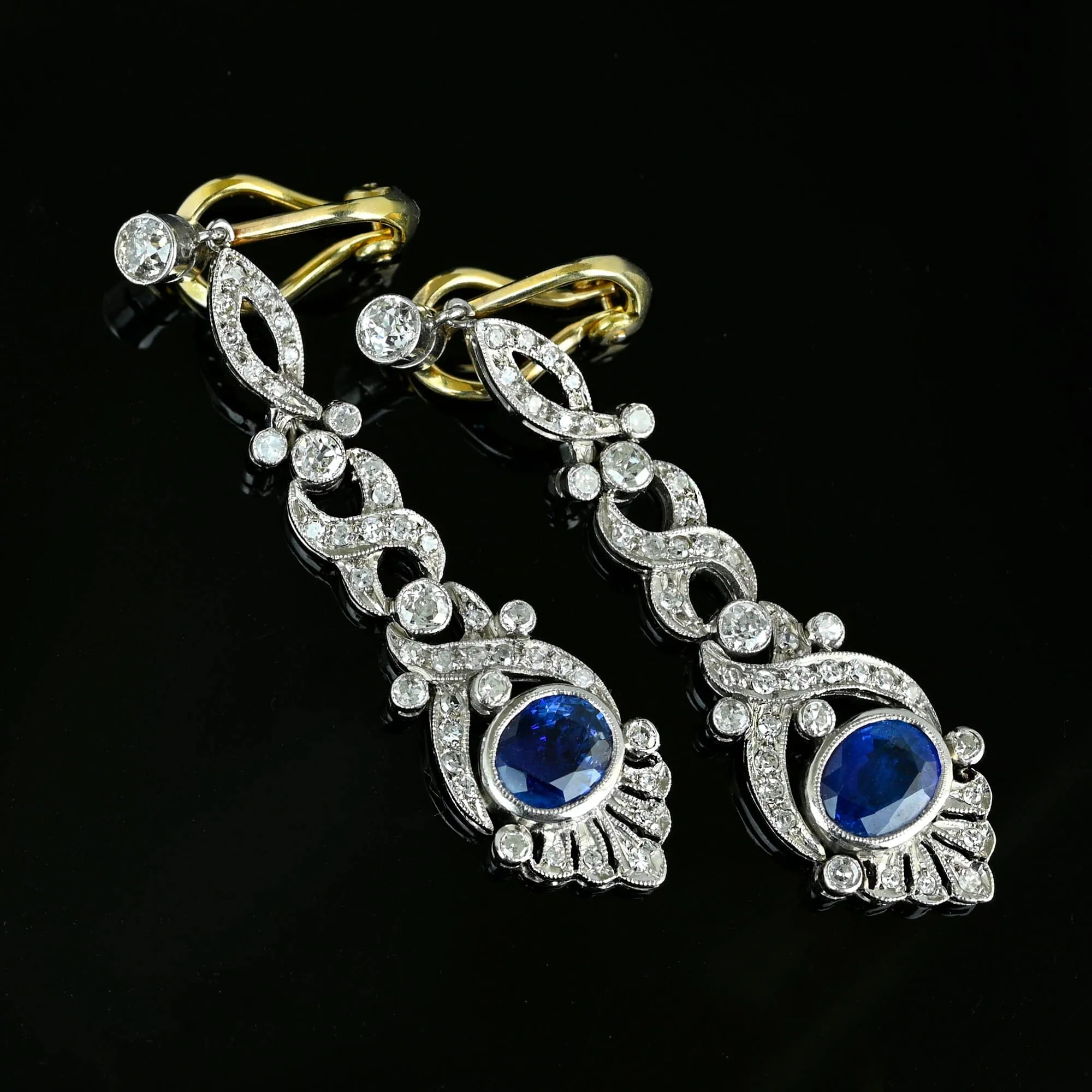 Platinum Ceylon Sapphire and Diamond Drop Earrings