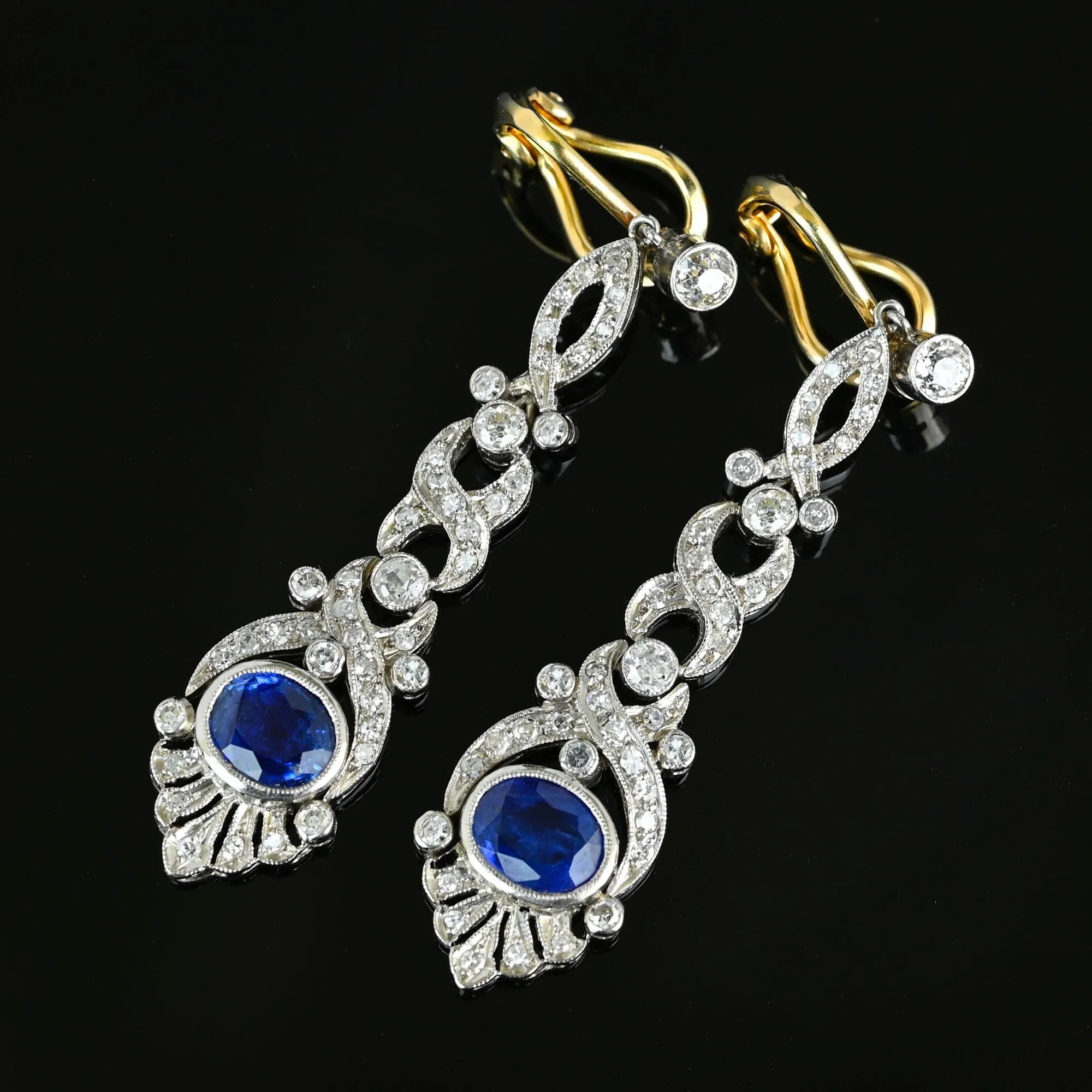 Platinum Ceylon Sapphire and Diamond Drop Earrings