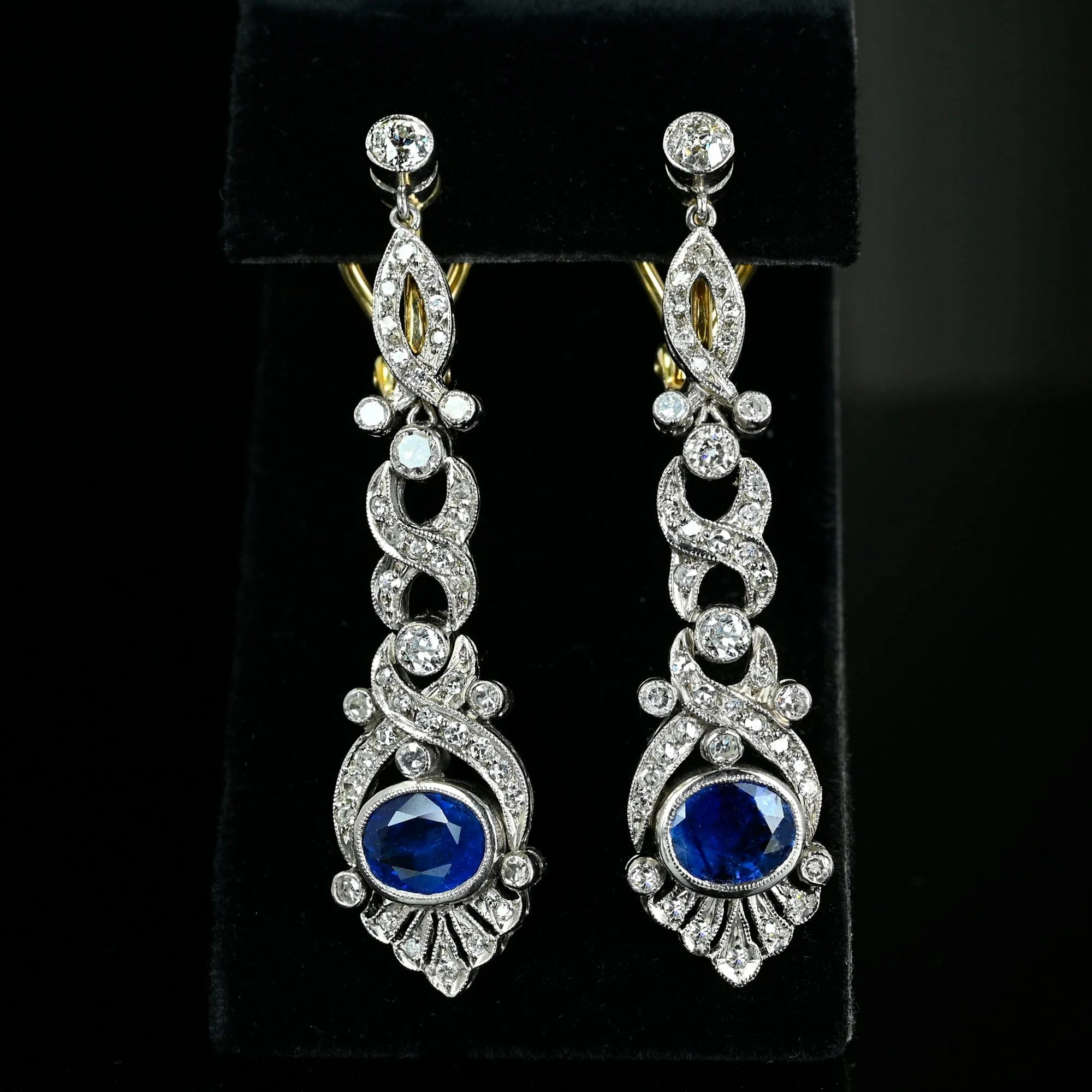 Platinum Ceylon Sapphire and Diamond Drop Earrings