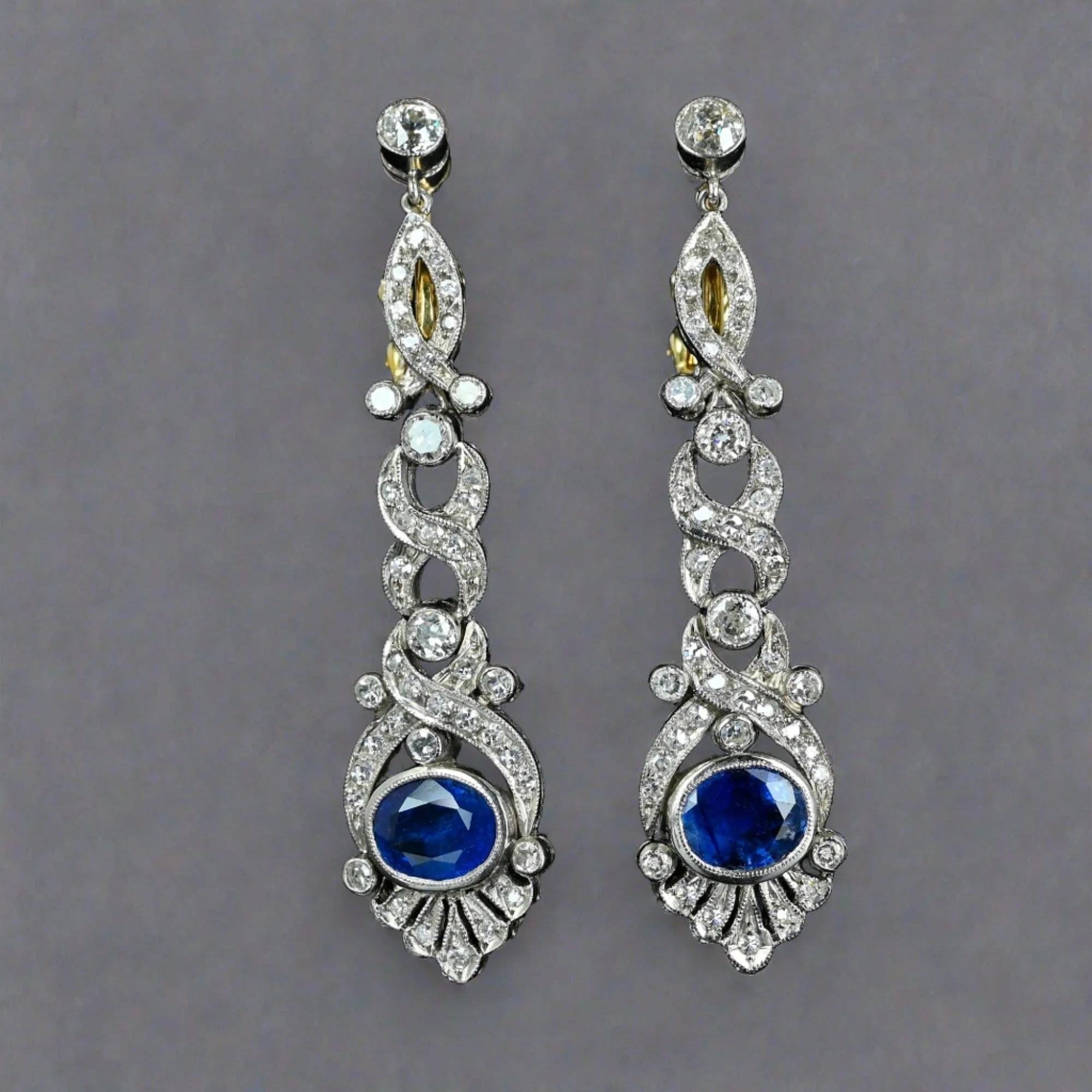 Platinum Ceylon Sapphire and Diamond Drop Earrings