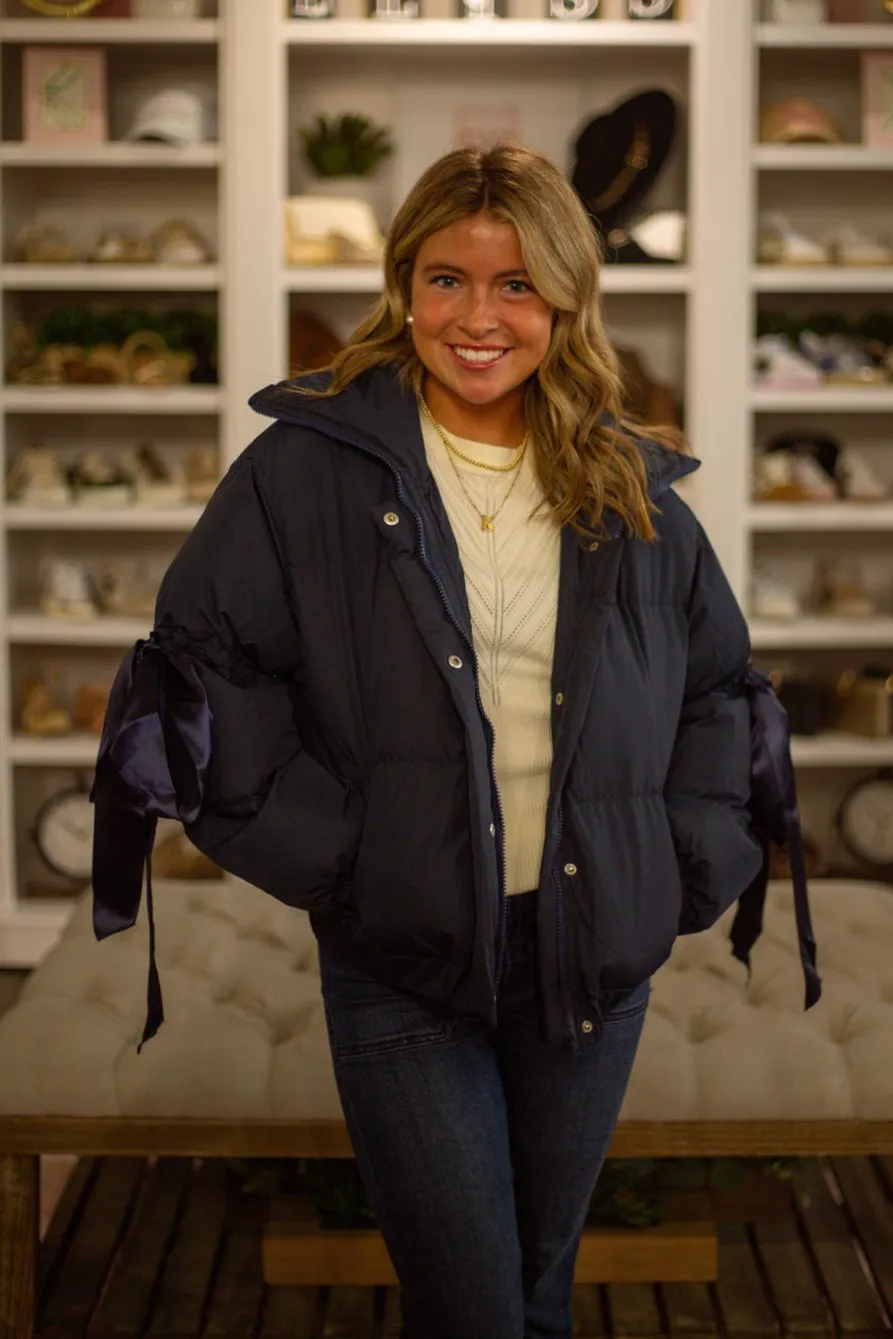 Puffer Jacket With Bow Knot Elbow String