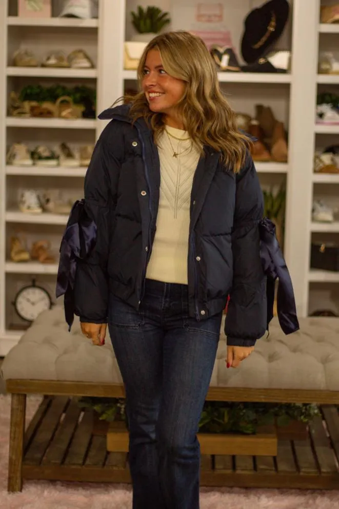 Puffer Jacket With Bow Knot Elbow String