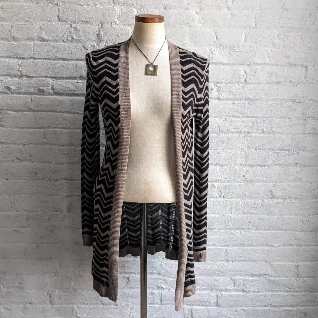 Retro 70s Psychedelic Chevron Knit Cardigan Funky Neutral Earthtone Open Sweater