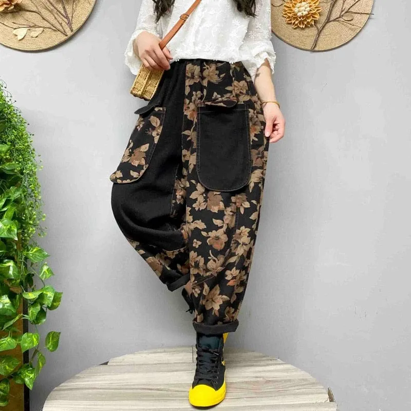 Retro Floral Print Harem Pants