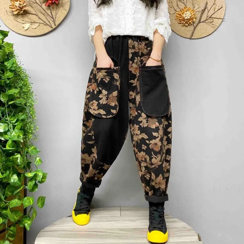 Retro Floral Print Harem Pants