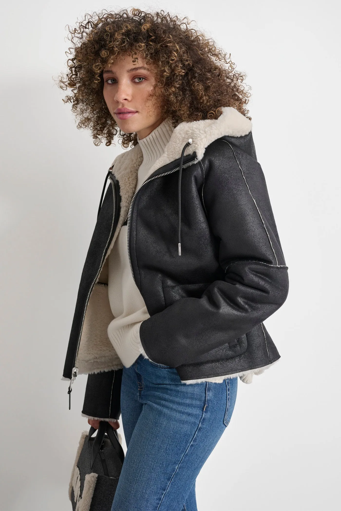 REVERSIBLE FAUX SHEARLING JACKET