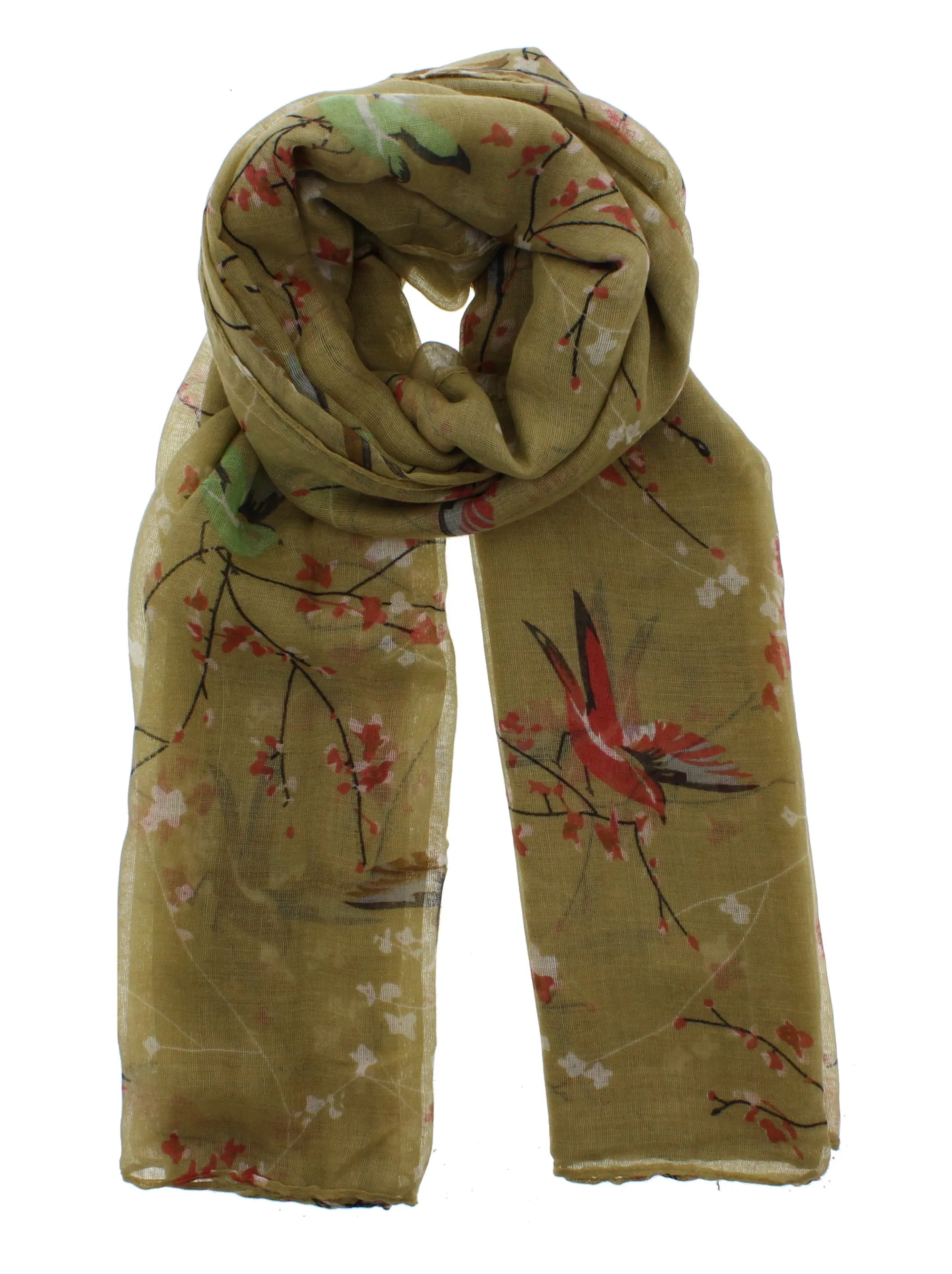 Robin & Branches Print on Coloured Scarf