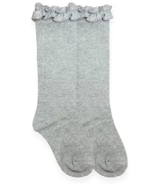 Ruffle Knee High Socks - Heather Gray