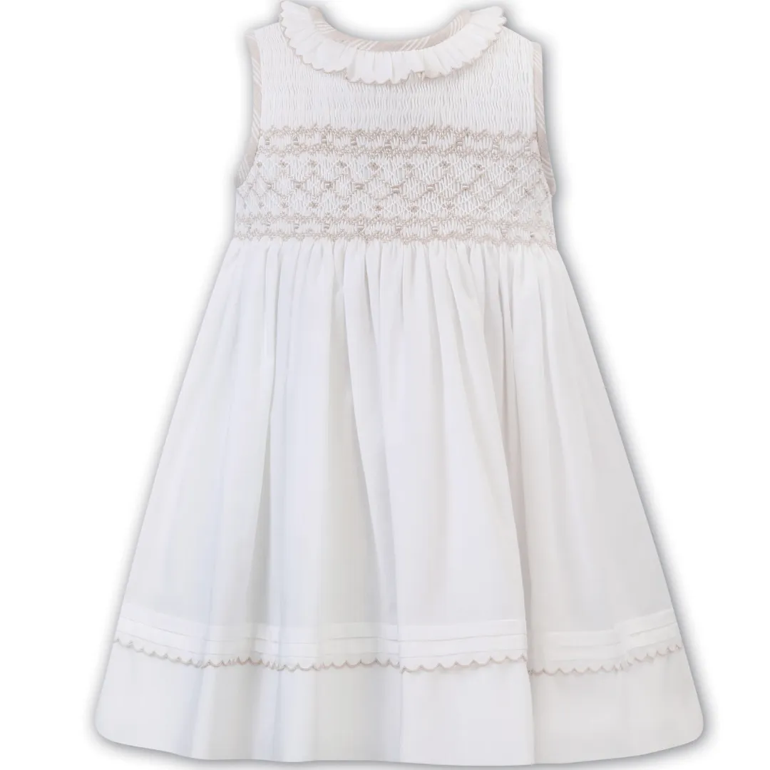 SARAH LOUISE -  Frill Collar  Sleeve less Smock Dress - Cream