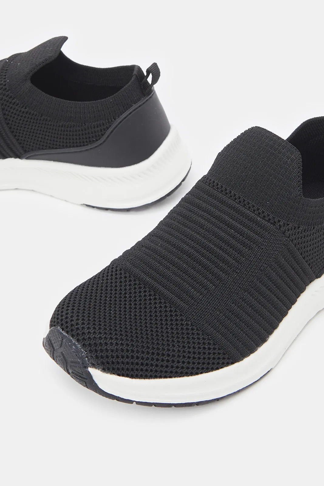 Senior Boys Black Knit Slip On