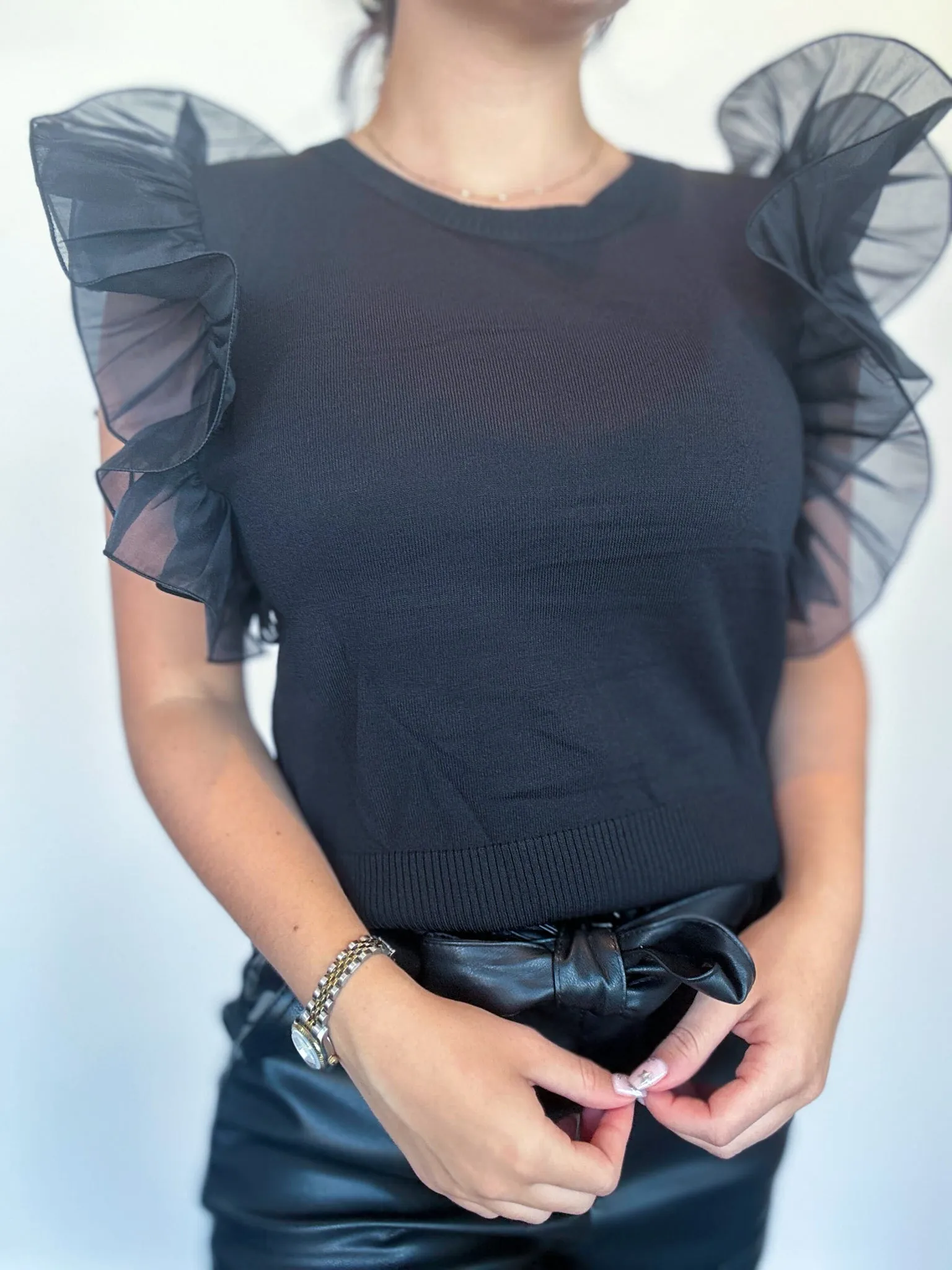 Sheer Ruffle Sleeveless Knit Top