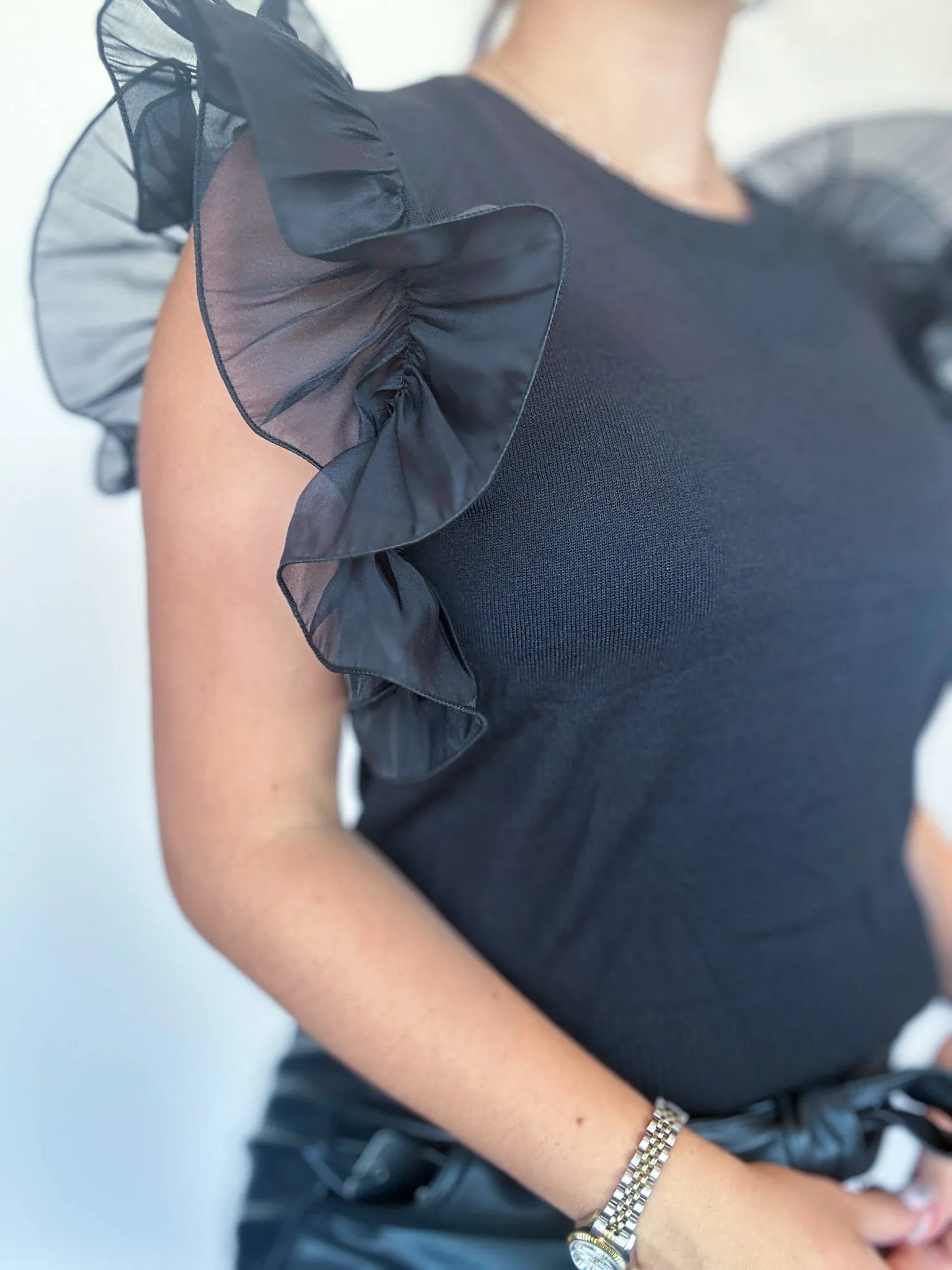 Sheer Ruffle Sleeveless Knit Top